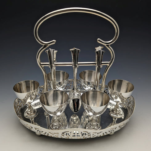 British antique silver plated egg stand set of 6 with rack